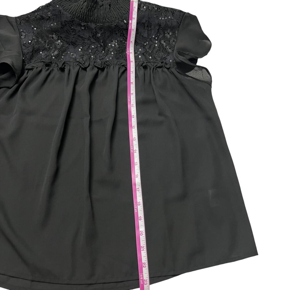 Reese women Medium Blouse Black Sparkle Lace Sheer flutter sleeve Goth Wednesday - Picture 14 of 15
